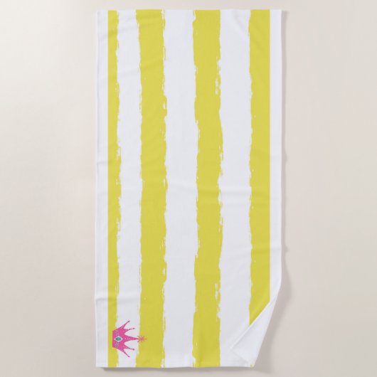Yellow stripes and a pink crown Beach Towel ビーチタオル (正面)