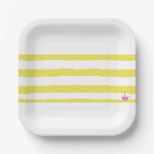 Yellow stripes and a pink crown Paper Plate ペーパープレート (正面)