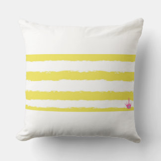 Yellow stripes and a pink crown Throw Pillow クッション