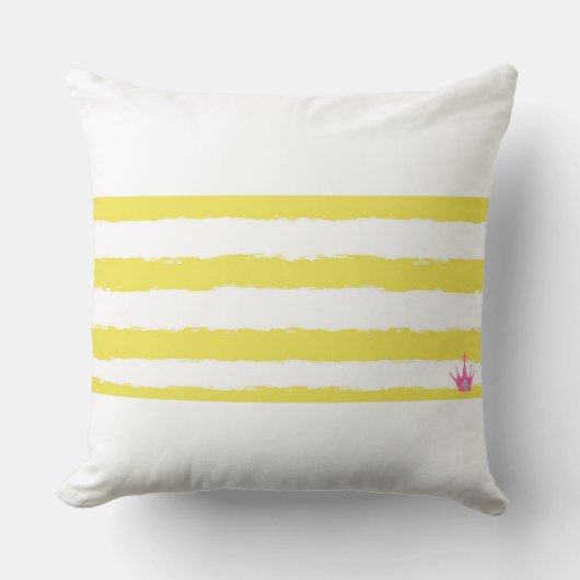 Yellow stripes and a pink crown Throw Pillow クッション (正面)