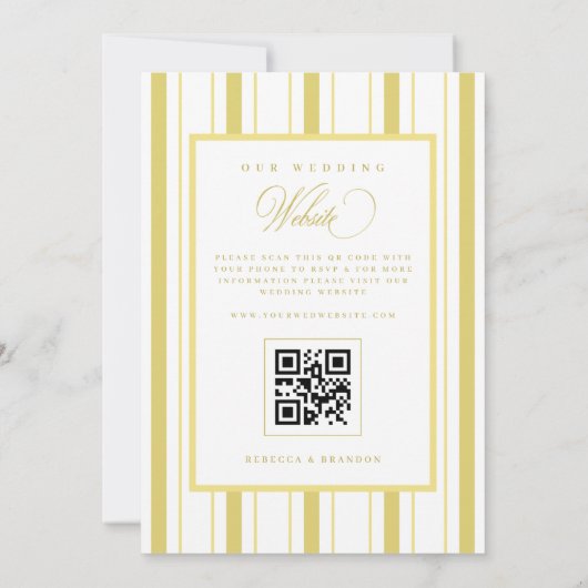 Yellow Stripes Elegant QR Code RSVP Summer Wedding 招待状 (裏面)