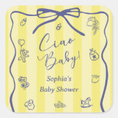 Yellow Stripes Italian Themed Ciao Baby  スクエアシール (正面)