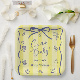 Yellow Stripes Italian Themed Ciao Baby ペーパープレート