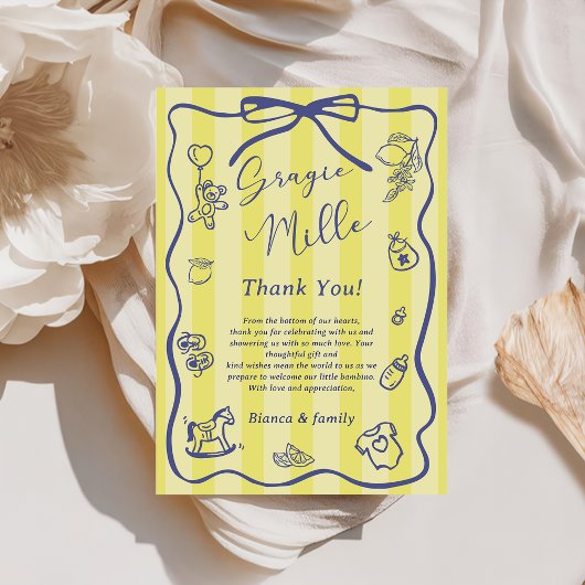 Yellow Stripes Italian Themed Ciao Baby Shower 招待状