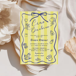 Yellow Stripes Italian Themed Ciao Bambino  招待状