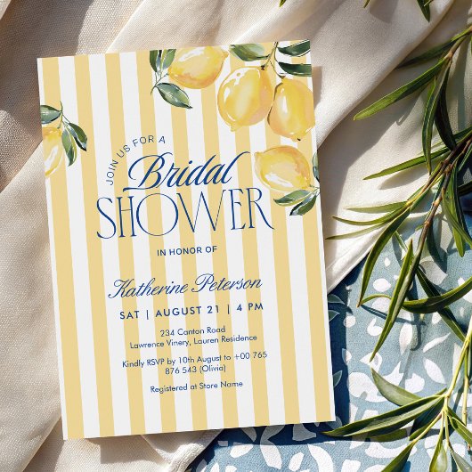 Yellow Stripes Lemon Bridal Shower Invitation 招待状