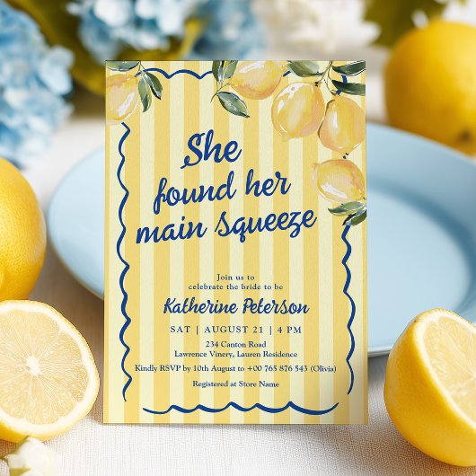 Yellow Stripes Lemon Bridal Shower Invitation 招待状
