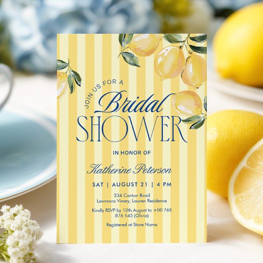 Yellow Stripes Lemon Bridal Shower Invitation 招待状