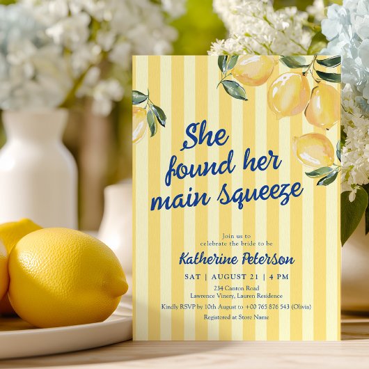 Yellow Stripes Lemon Bridal Shower Invitation 招待状