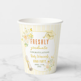 Yellow Stripes Lemons and Flowers Grad Paper Cups 紙コップ