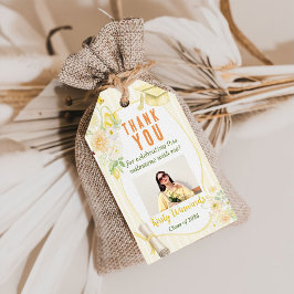 Yellow Stripes Lemons and Flowers Graduation ギフトタグ