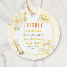Yellow Stripes Lemons and Flowers Graduation フェイバータグ