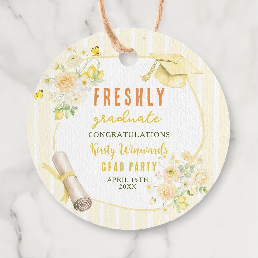 Yellow Stripes Lemons and Flowers Graduation フェイバータグ