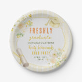 Yellow Stripes Lemons and Flowers Graduation ペーパープレート (正面)