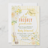 Yellow Stripes Lemons and Flowers Graduation 招待状 (正面)