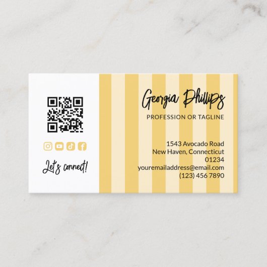 Yellow Stripes QR Code Photo Social Media Icons 名刺 (正面)