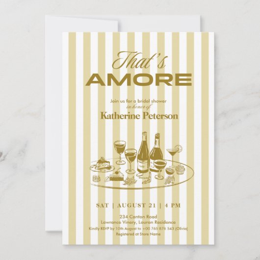 Yellow Stripes That's Amore Bridal Shower 招待状 (正面)