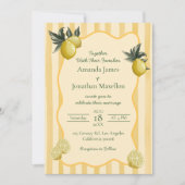 Yellow Stripes with Lemons Wedding 招待状 (正面)