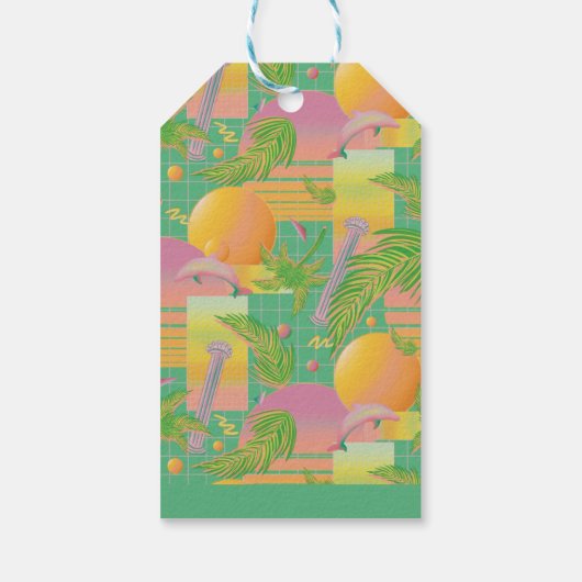 Yellow Summer Vaporwave Sunset Birthday ギフトタグ (裏面)