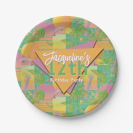 Yellow Summer Vaporwave Sunset Birthday ペーパープレート