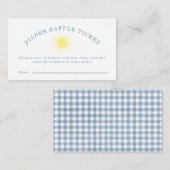 Yellow Sun Blue Gingham Baby Shower Diaper Raffle エンクロージャーカード (正面/裏面)
