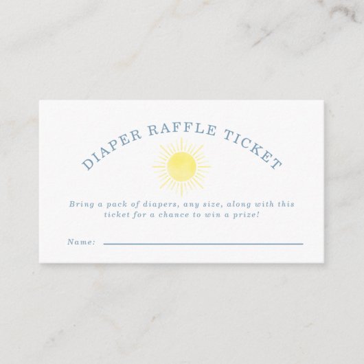 Yellow Sun Blue Gingham Baby Shower Diaper Raffle エンクロージャーカード (正面)