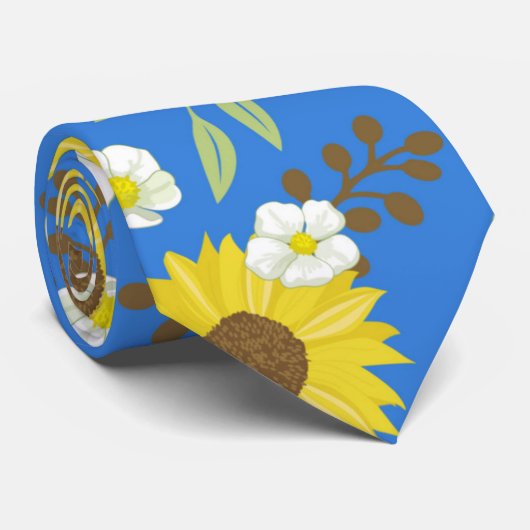 Yellow Sunflower Blue Background Flower Floral ネクタイ (ロール)