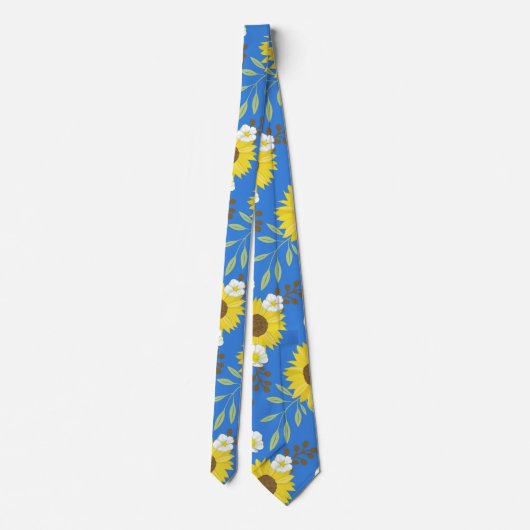 Yellow Sunflower Blue Background Flower Floral ネクタイ (裏面)