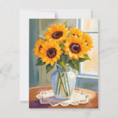 Yellow Sunflower Bouquet Watercolor Floral Card (正面)