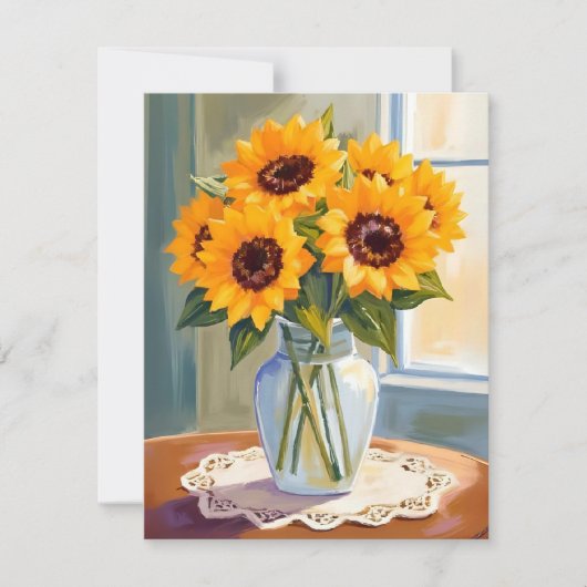 Yellow Sunflower Bouquet Watercolor Floral Card (正面)