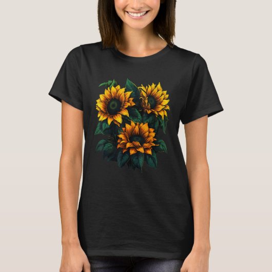 Yellow Sunflower Cute summer Sun flowers Floral Po Tシャツ (正面)