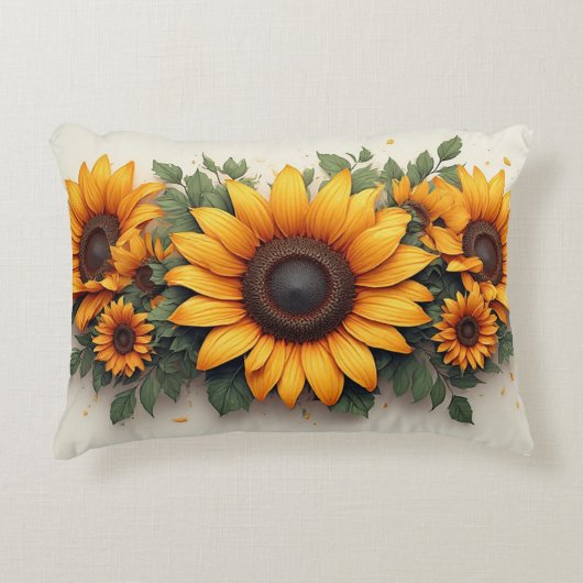 Yellow Sunflower Floral Art アクセントクッション (正面)