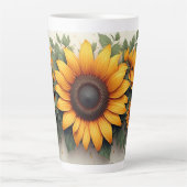 Yellow Sunflower Floral Art カフェラテマグ (正面)