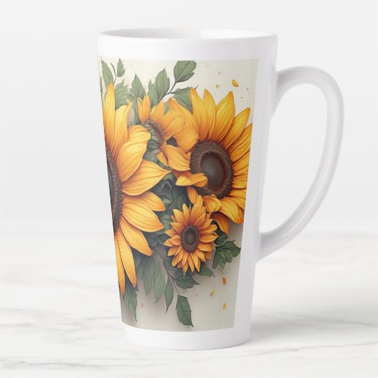 Yellow Sunflower Floral Art カフェラテマグ (右)
