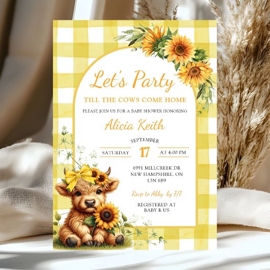 Yellow Sunflower Let's Party Baby Shower Invitatio 招待状