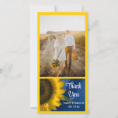 Yellow Sunflower on Blue結婚's Thank You Photo サンキューカード (正面)