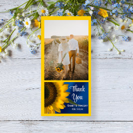 Yellow Sunflower on Blue結婚's Thank You Photo サンキューカード