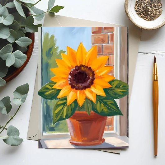 Yellow Sunflower Pot Floral Watercolor ポストカード