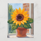 Yellow Sunflower Pot Floral Watercolor ポストカード (正面)
