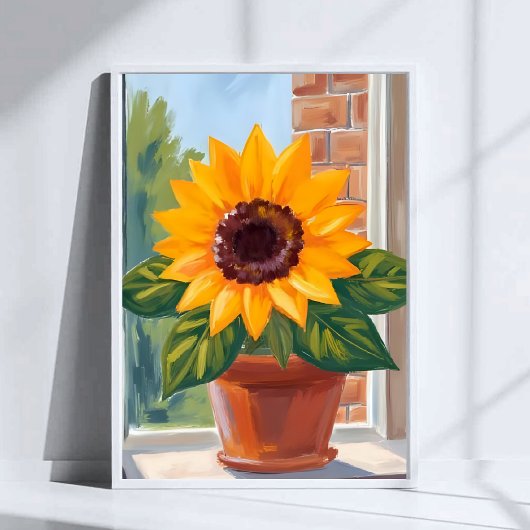 Yellow Sunflower Pot Floral Watercolor Art ポスター