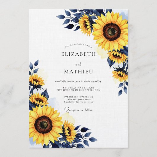 Yellow Sunflower Rustic Bloom Wedding 招待状 (正面)