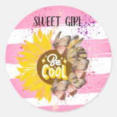 Yellow Sunflower trendy vibrant color paper art ラウンドシール (正面)