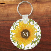 Yellow Sunflowers Floral custom monogram キーホルダー (正面)