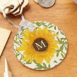 Yellow Sunflowers Floral custom monogram キーホルダー