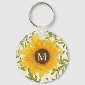 Yellow Sunflowers Floral custom monogram キーホルダー (正面)