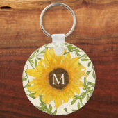 Yellow Sunflowers Floral custom monogram キーホルダー (正面)