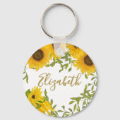 Yellow Sunflowers Floral custom name キーホルダー (正面)
