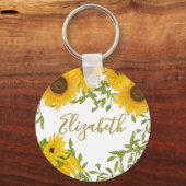 Yellow Sunflowers Floral custom name キーホルダー (正面)