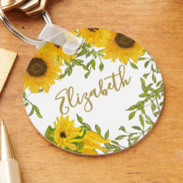Yellow Sunflowers Floral custom name キーホルダー