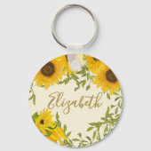Yellow Sunflowers Floral custom name beige キーホルダー (裏面)